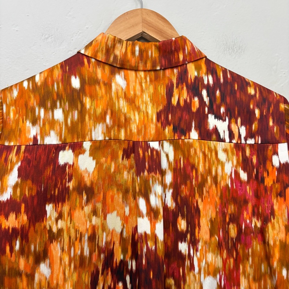Lafayette 148 New York Scottie Blouse Shirt Women Size Medium Orange Button Up - Picture 12 of 15